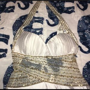 White halter top prom dress.